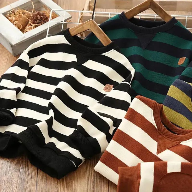 男童卫衣秋冬款儿童上衣2023新款中大童秋装条纹宽松洋气上衣加OC