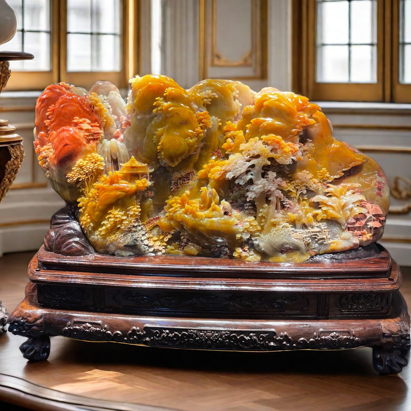寿山石山水田黄印章印摆件貔貅手把件石雕工艺品入门玄关奇石金蟾