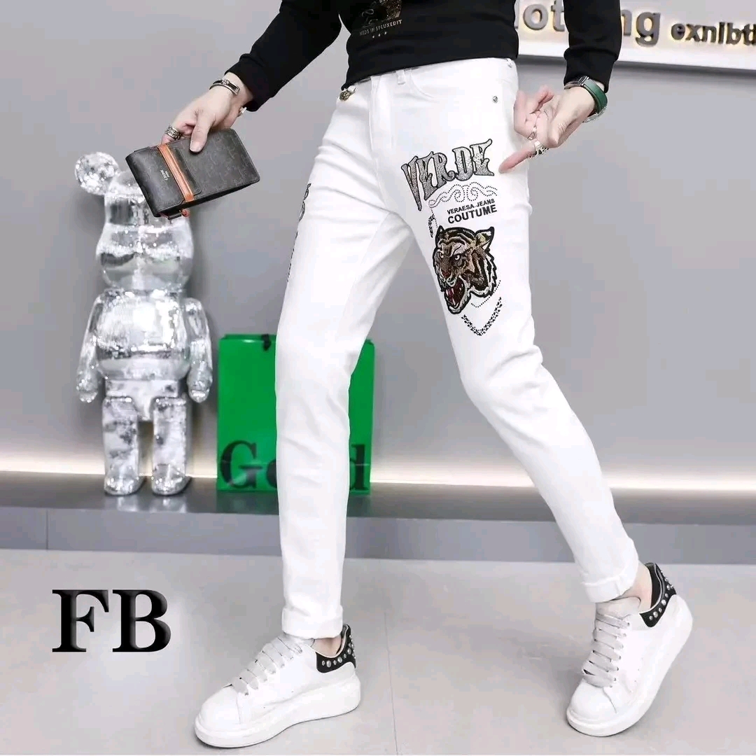 男士春季新款潮流时尚老虎刺绣弹力百搭修身弹力小脚牛仔裤9156