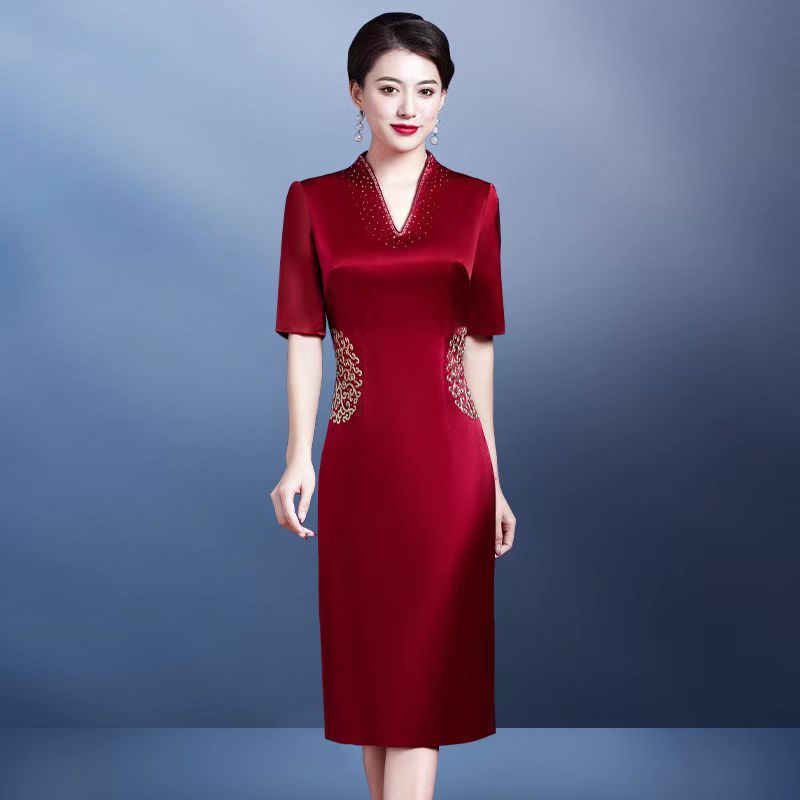 【WX2306】高端喜婆婆喜妈妈婚宴装旗袍婚礼服时尚连衣裙