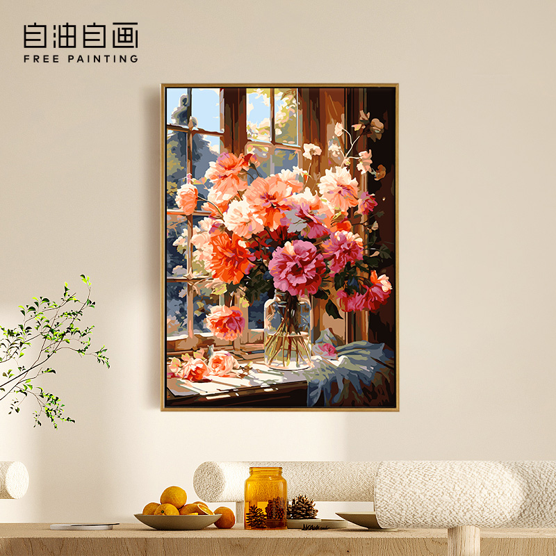 节日礼物数字油画手工肌理油画diy填色高极装饰画涂色丙烯画繁若