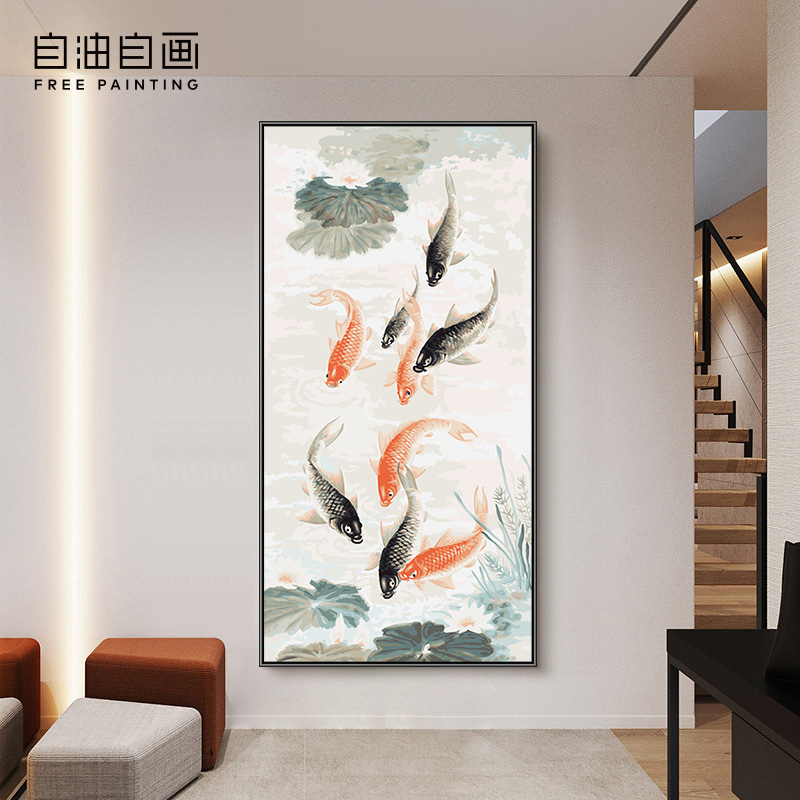 数字油画蓝色创意手工油彩画客厅风景装饰油画手绘油画玄关装饰画