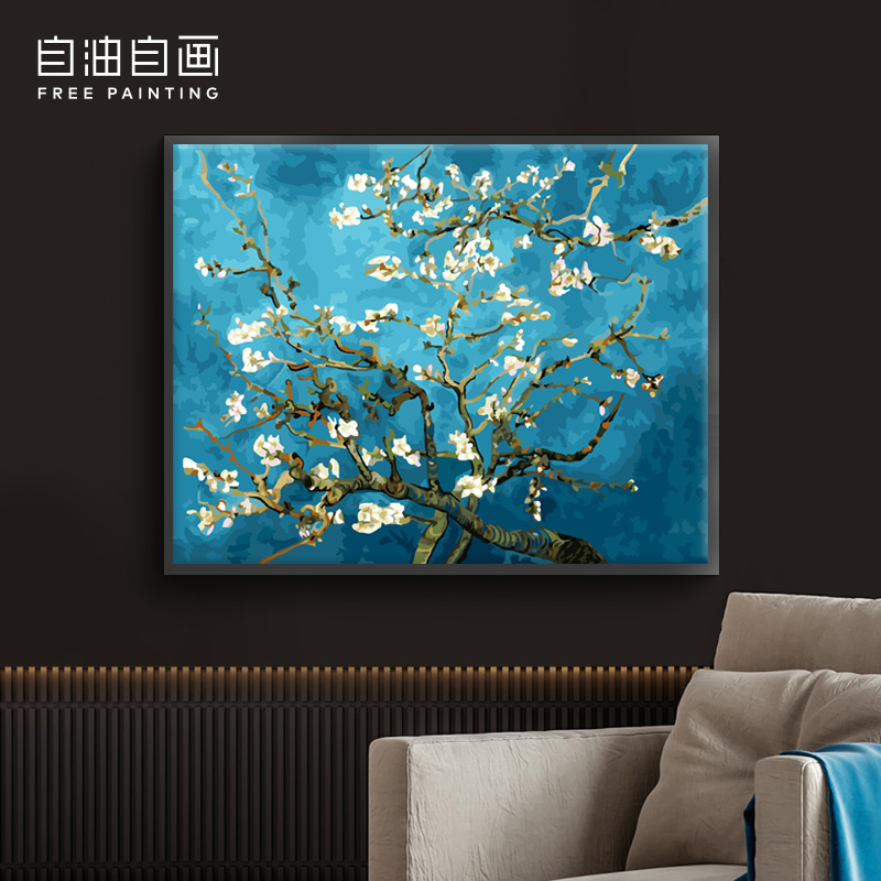 梵高名画爆款数字油画蓝色手工客厅装饰画手绘油画数字填色油画