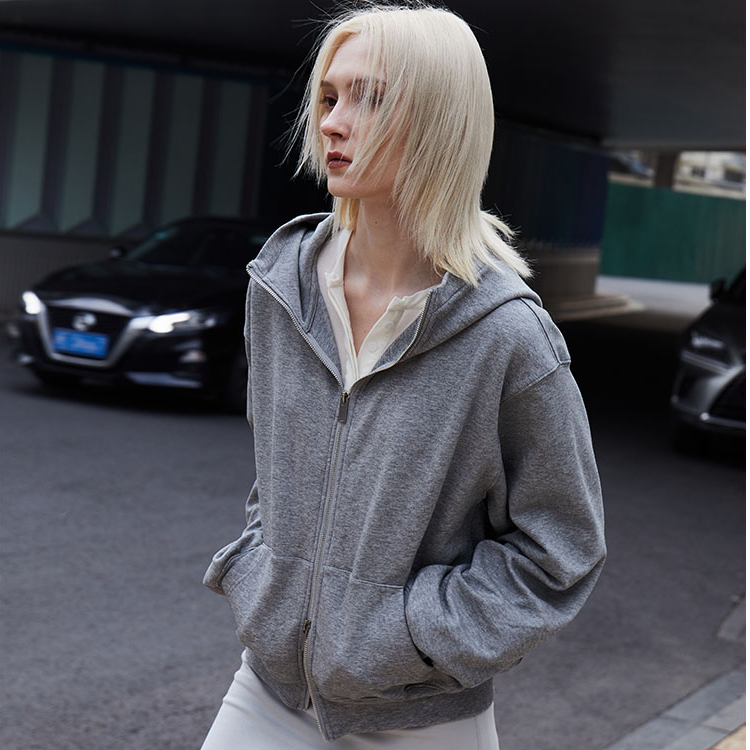 ROLLINGAGE 24秋季新品休闲连帽衫卫衣女立体双开头拉链宽松外套