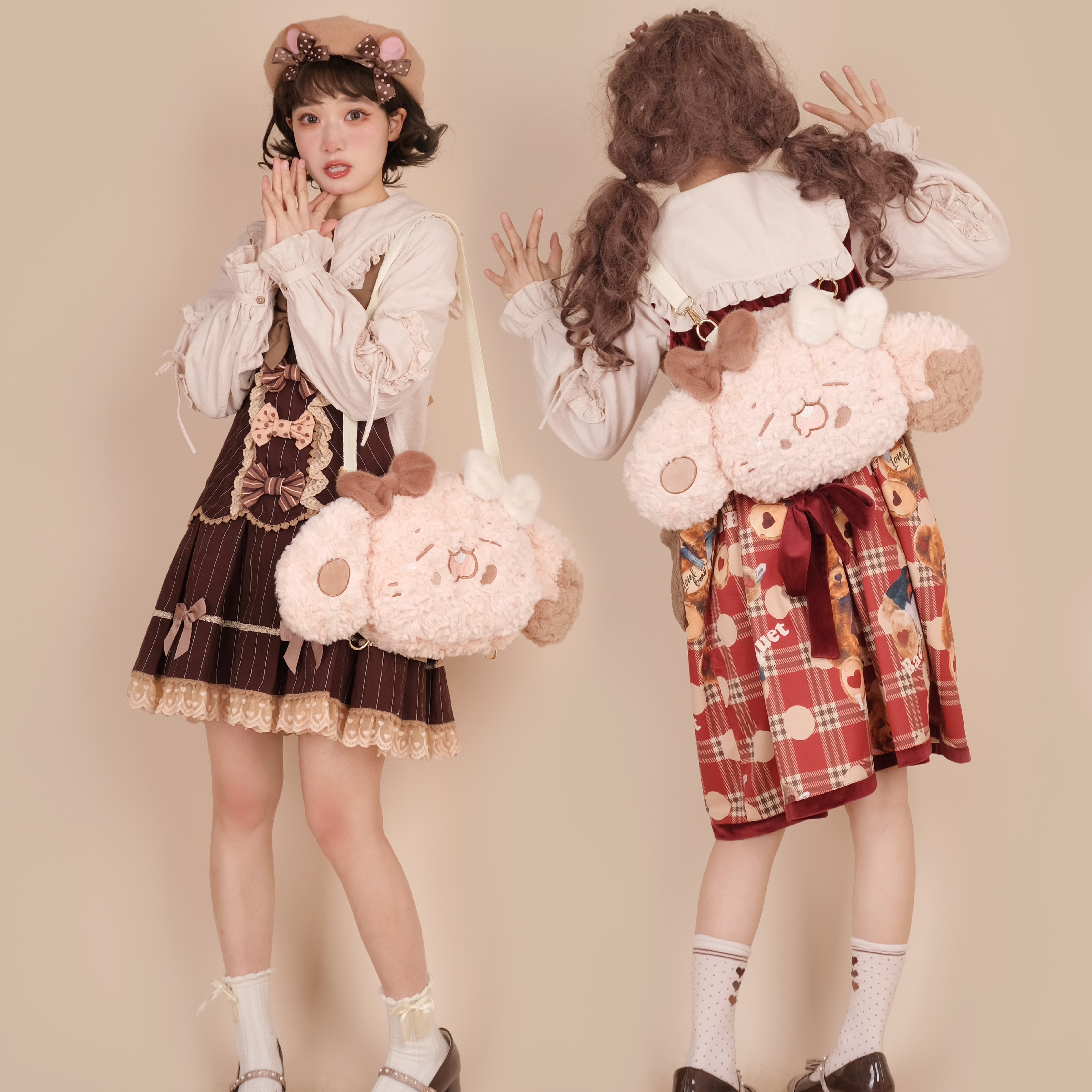 小狗莫莉lolita冬季学院风巧克力双肩包包全款现货洛丽塔毛绒少女