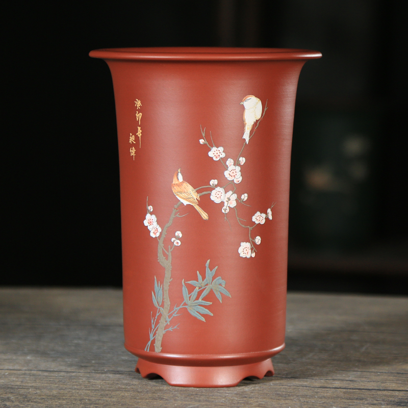 大红袍紫砂兰花盆陶瓷泥绘精品高档大号陶瓷盆建寒惠绿植花卉签筒
