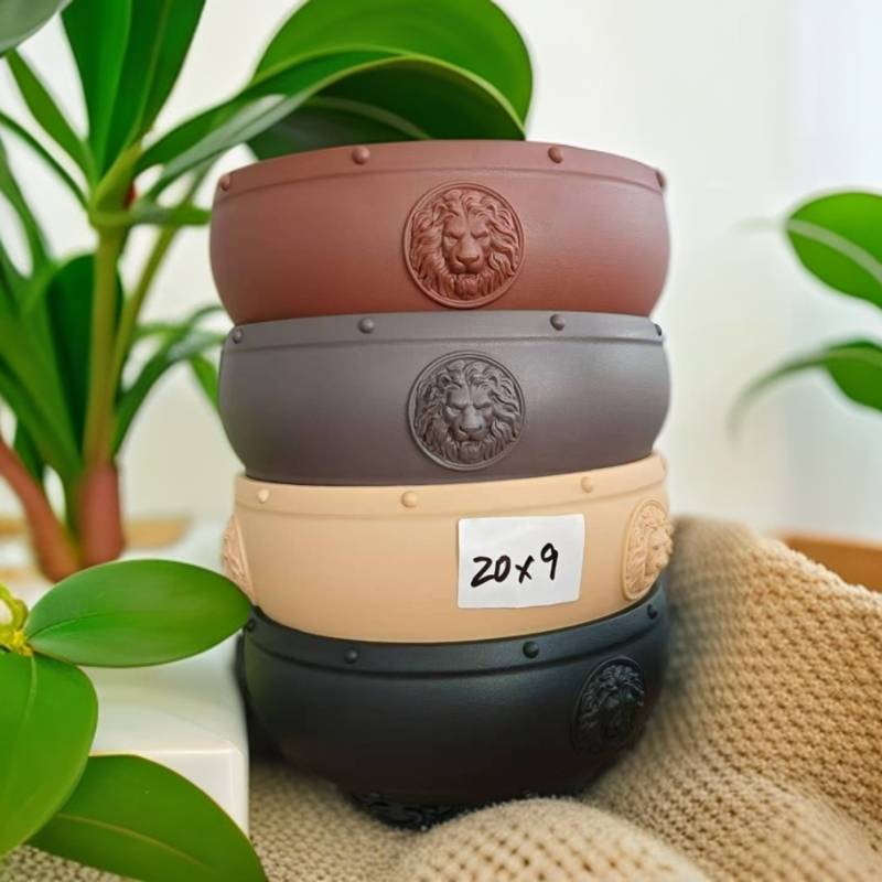 树脂类20*9狮头雕刻云脚鼓形圆盆（文人，坨坨桩）