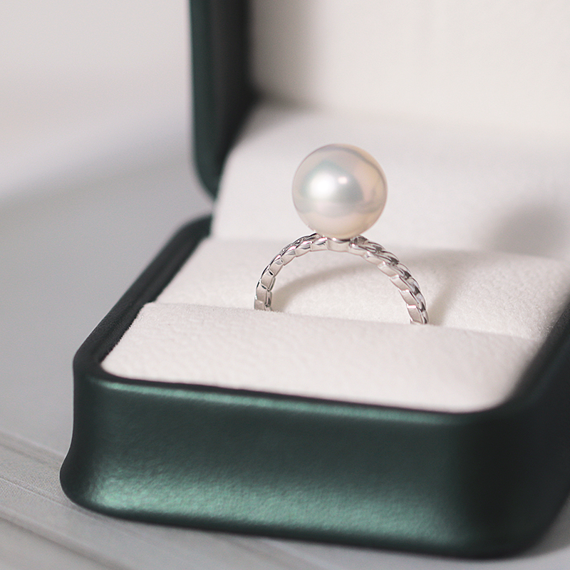 【小澳珍珠】925银爱迪生正圆强光近无瑕11-12mm活口复古编织戒指