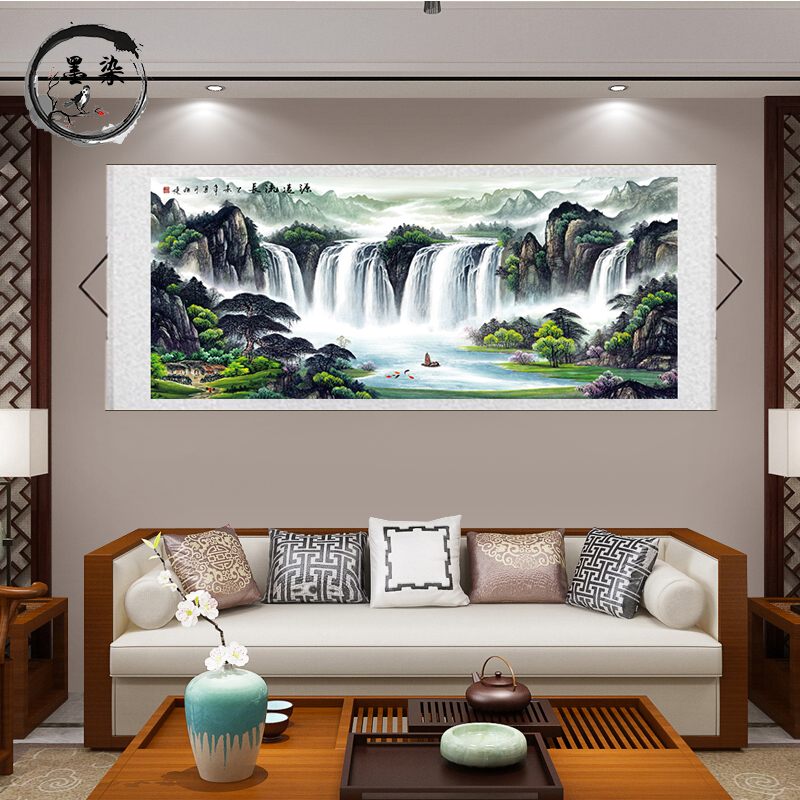 丈二 3米《源远流长四方来财》艺术微喷 横轴茶室办公室客厅装饰