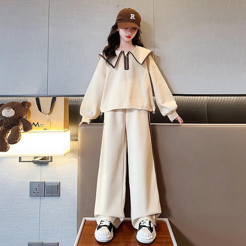 女大童女孩春秋季套装2023新款初中生时尚娃娃领运动衣服女生儿童