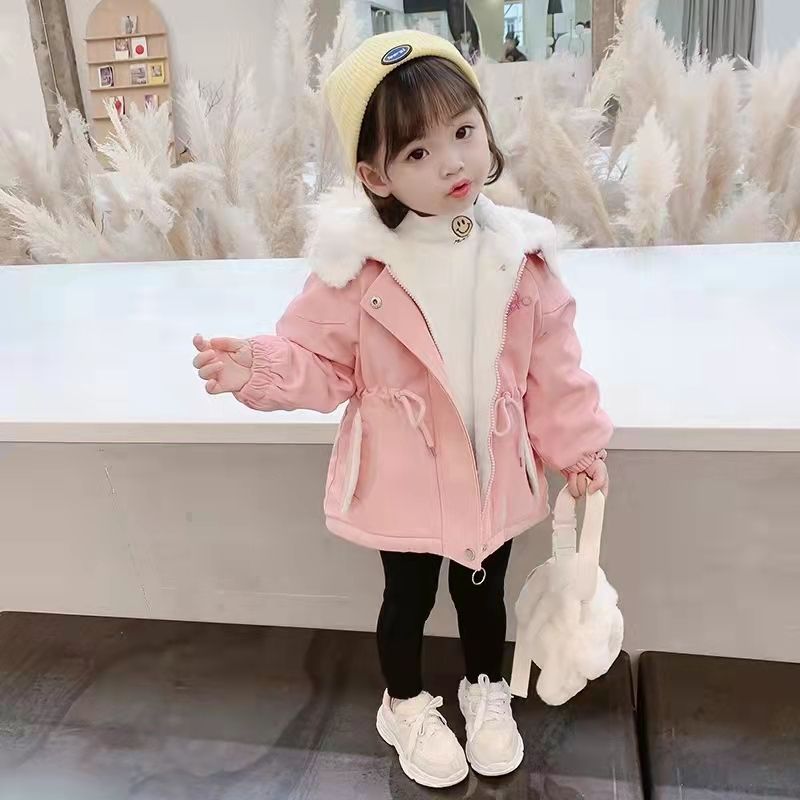 女童棉服外套加绒加厚冬季小童派克服洋气棉衣女宝宝兔耳朵棉儿童