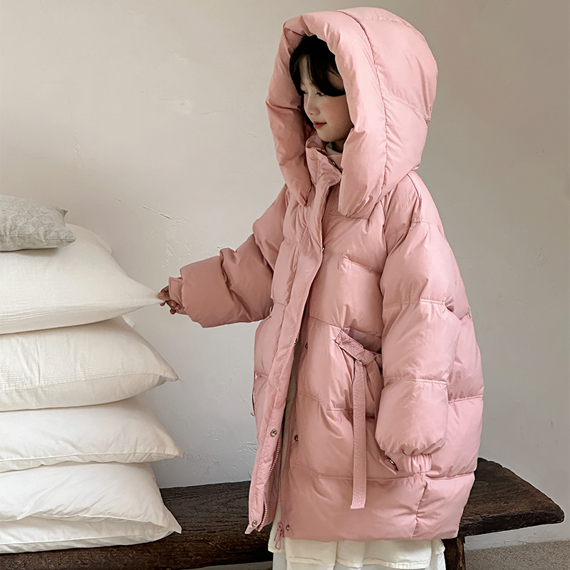 韩版童装中长款儿童羽绒服冬季新款女童中大童加厚保暖白鸭绒外套