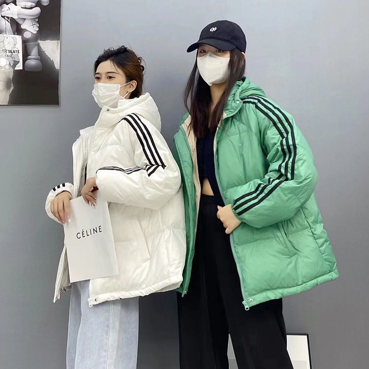 波司澄冬季羽绒服女2022年新款白鸭绒三条杠宽松加厚男情侣时尚白
