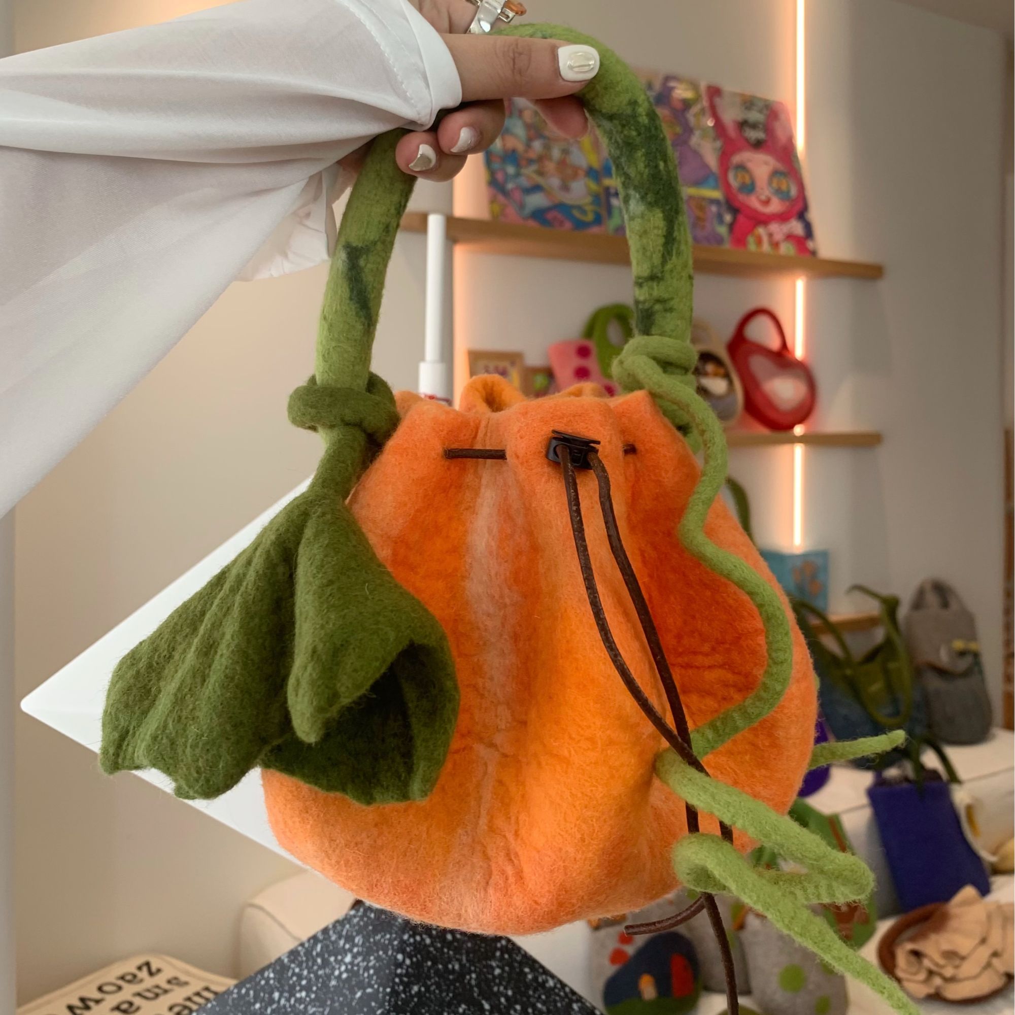 【南瓜】设计师款南瓜抽绳毛毡手提包童话趣味异形包包