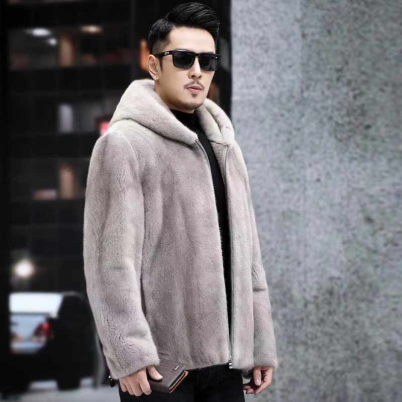 【貂兄世家】海宁银兰男冬装外套夹克皮毛一体男棉服大衣连帽保暖