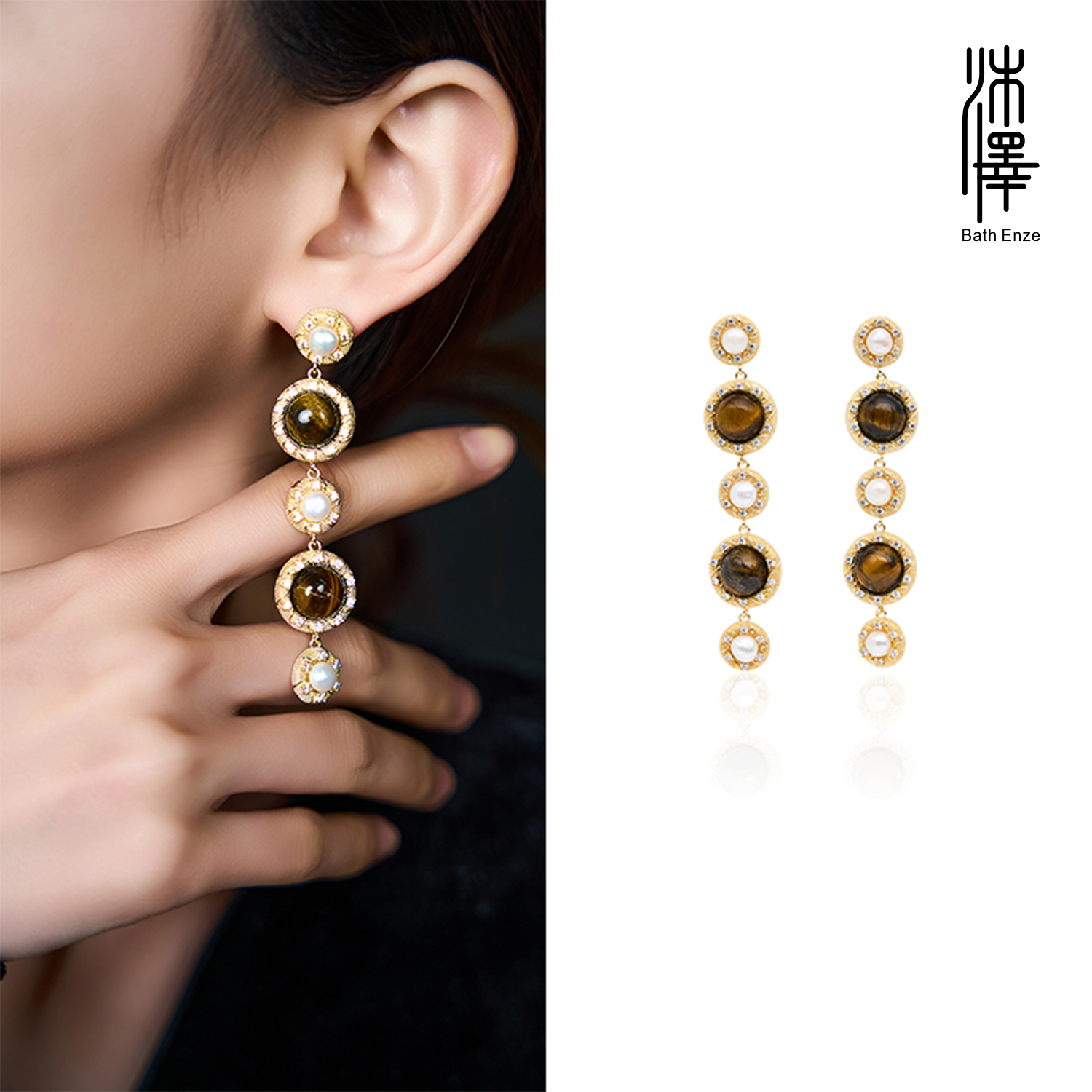 沐泽特惠【松林晚霞】天然淡水珍珠复古气质长款耳钉耳饰