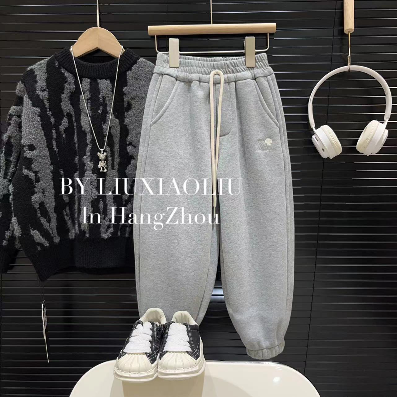 BY LIUXIAOLIU【灰色工作室】韩版高货秋冬季加绒休闲卫裤2763