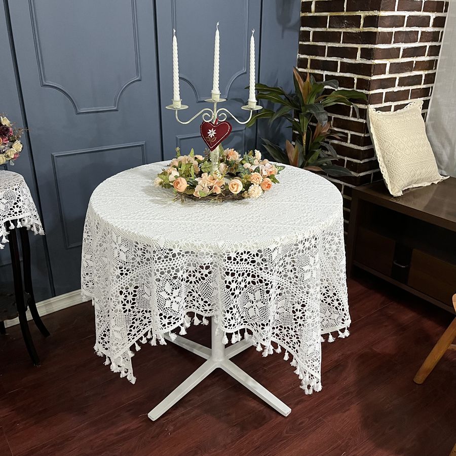 桌布白色蕾丝餐桌盖巾美式乡村复古圆桌装饰布拍照道具布
