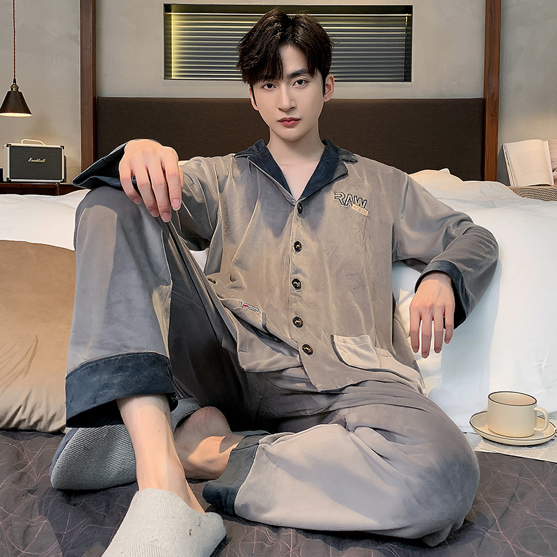 维多利亚睡衣男士秋冬季高档海岛绒长袖加大码300斤加厚青少年家