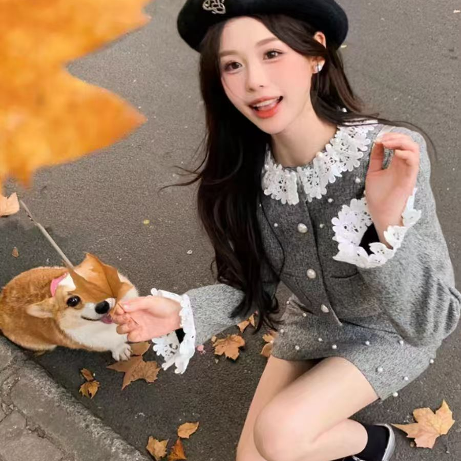 法式千金风短外套女2025新款春季高级感蕾丝时尚两件套套装重工