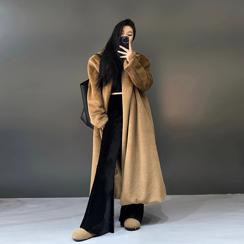 人造皮草 仿水貂绒高个子毛绒大衣加厚长款环保仿皮草毛毛外套女