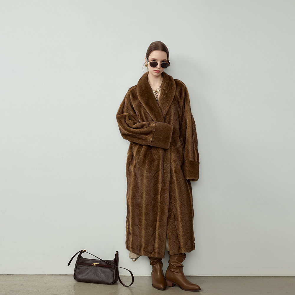 人造皮草 气质皮草一体显瘦外套中古风长款毛毛人造皮草大衣宽松