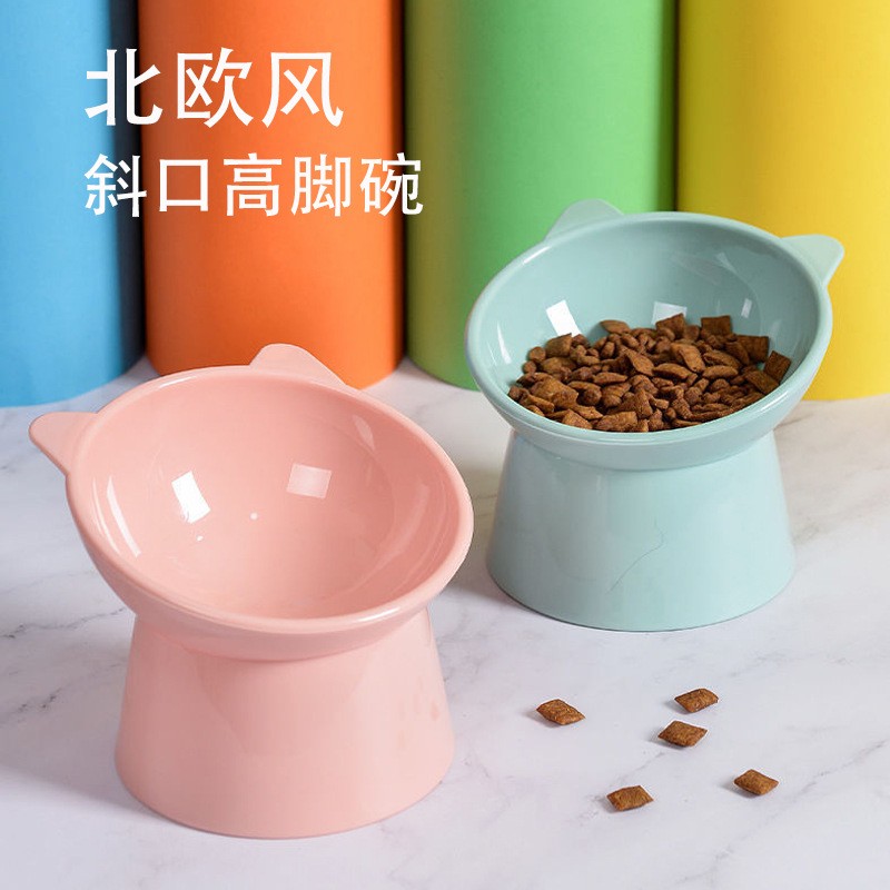 猫碗狗碗宠物碗猫咪用品可爱猫盆双碗护颈猫食碗饭碗高脚碗防打翻