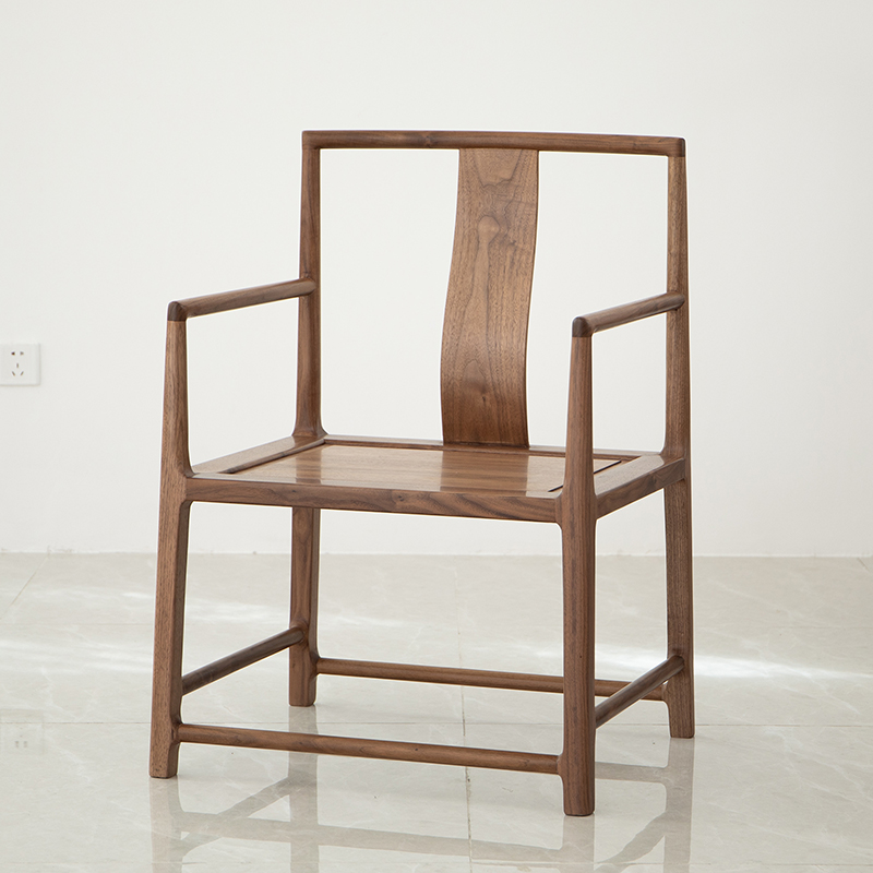 新中式实木仿古圈椅黑胡桃木官帽客椅老榆木客厅官帽椅简约围椅