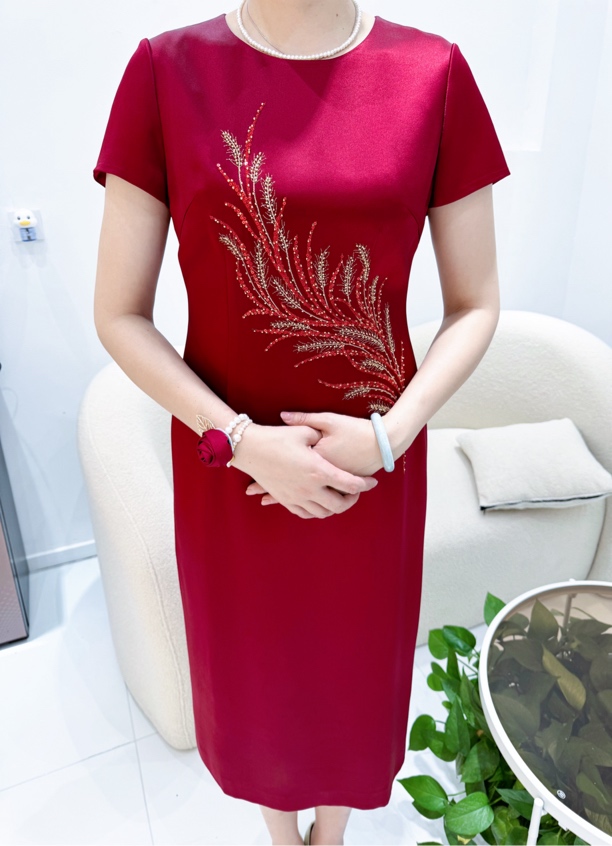 旗袍红色大码洋气显瘦高档