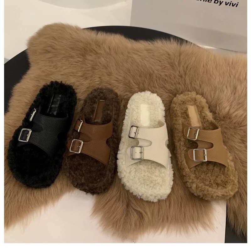 网红厚底毛毛拖鞋女鞋子外穿2023年新款秋冬季羊羔毛一脚蹬棉拖鞋