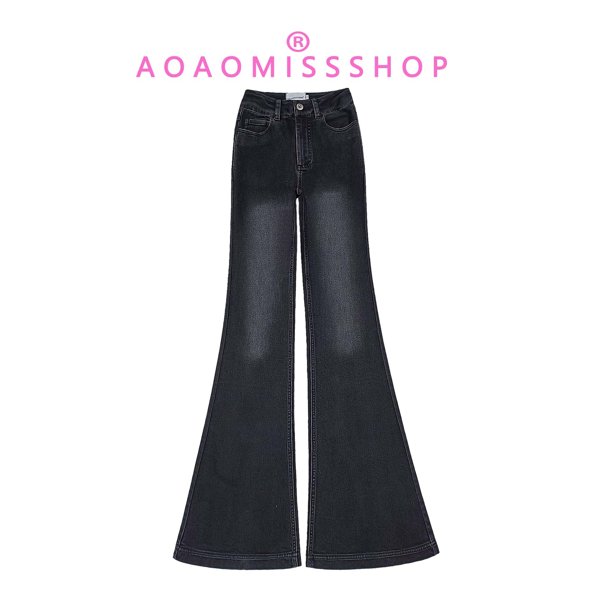 【1粒扣磨白微喇叭】AOAOMISSSHOP鳌鳌家弹力牛仔长裤