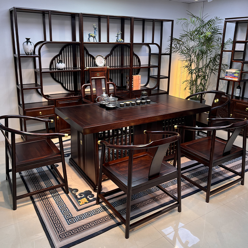 新中式茶桌客厅家用茶室全实木高档泡茶桌书房休闲办公一体泡茶台