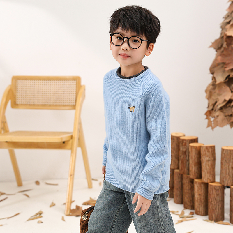 【100羊毛】加厚儿童羊毛衫男童圆领毛衣女童针织打底衫男童毛衣