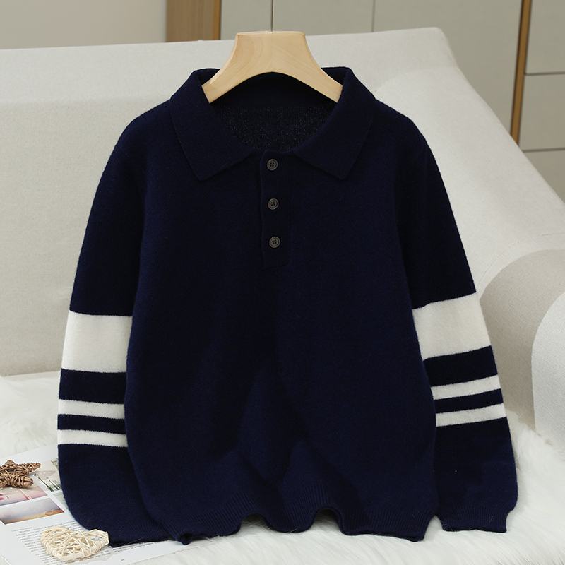 TB风 儿童羊毛衫polo翻领秋冬长袖百搭毛衣男童女童B230570