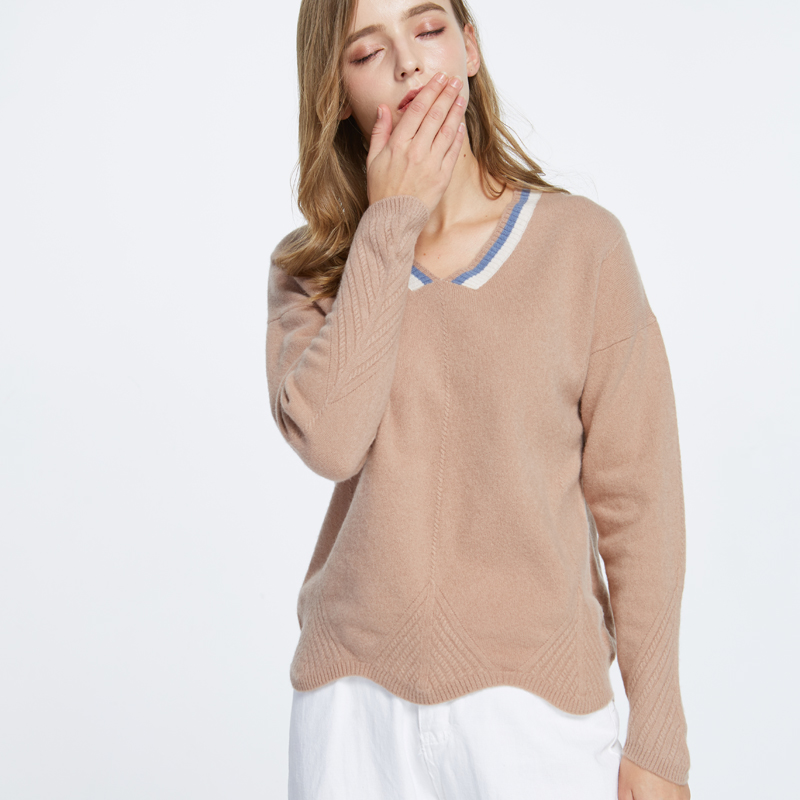 V领重工波浪羊毛衫女士针织衫套头毛衣毛衫女装上衣秋冬保暖