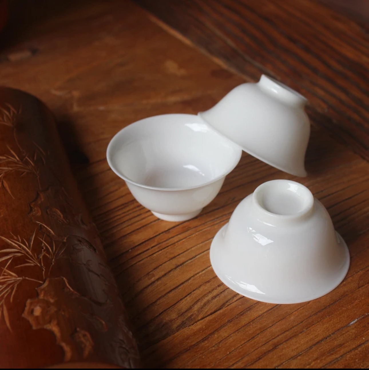 潮汕工夫茶杯 白玉令高脚杯 骨瓷羊脂玉单丛茶适用（6个装）30cc