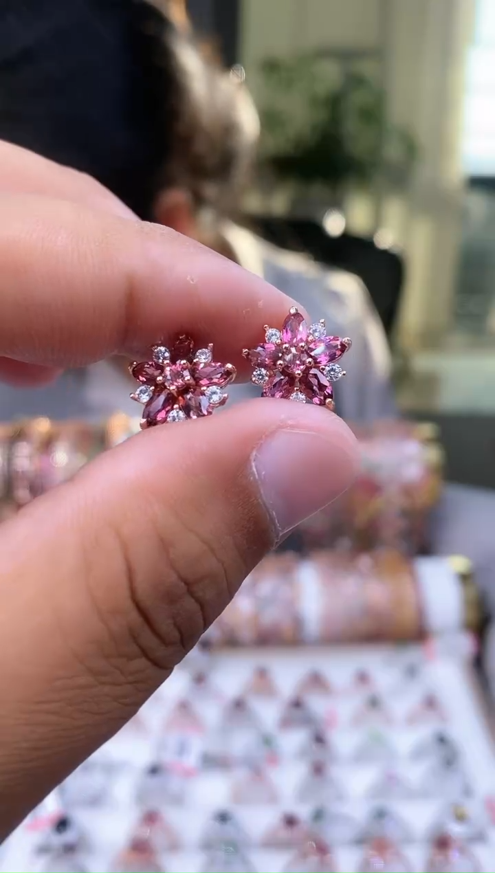 【闪购商品】碧玺耳钉银S925镶嵌2