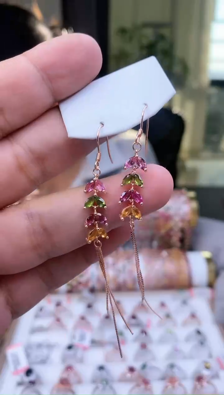 【闪购商品】碧玺耳钩银S925镶嵌2
