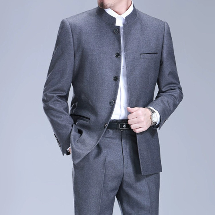 中山装男中年立领西服男士套装婚礼服爸爸装中华立领高档品牌