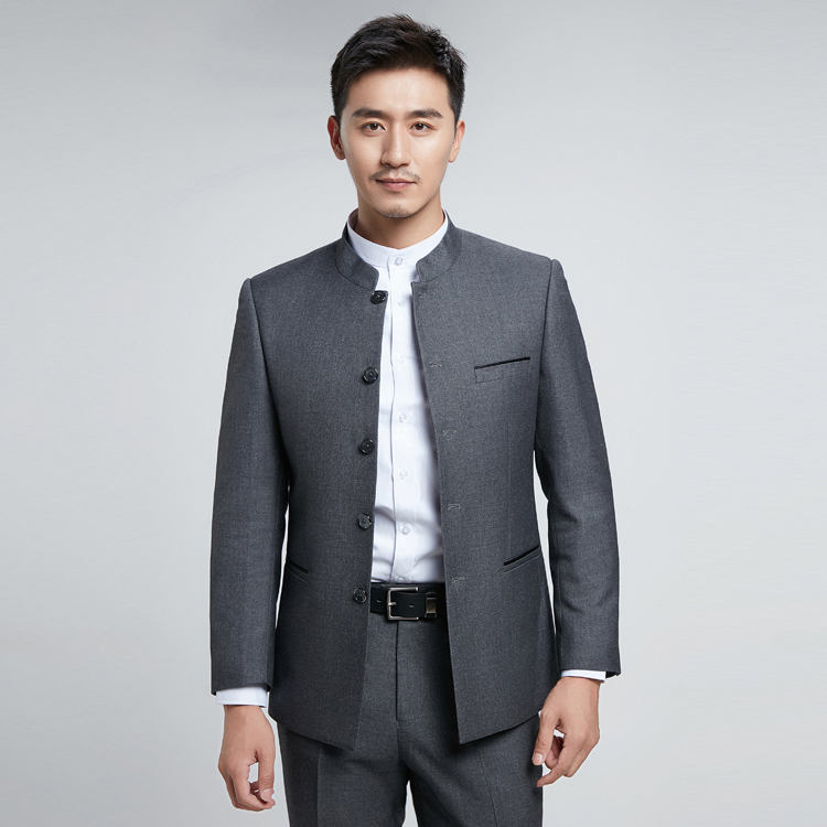 新款男士中山装套装中老年西服职业装中华立领国风结婚礼服爸爸装