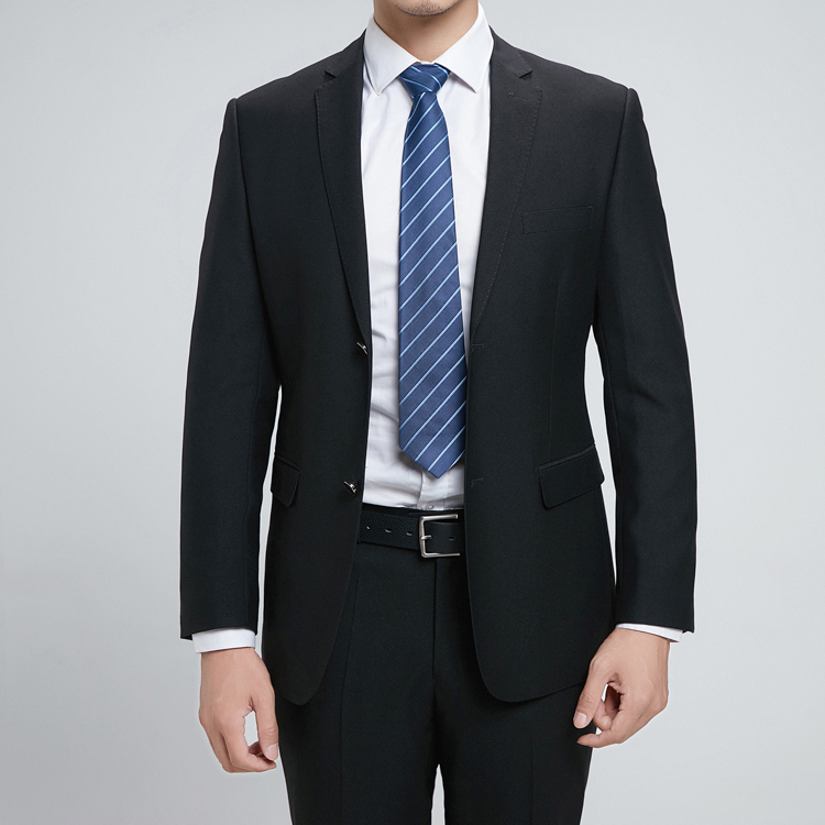 男士西服套装商务修身职业藏青色正装工作上班男士双开叉黑色西装