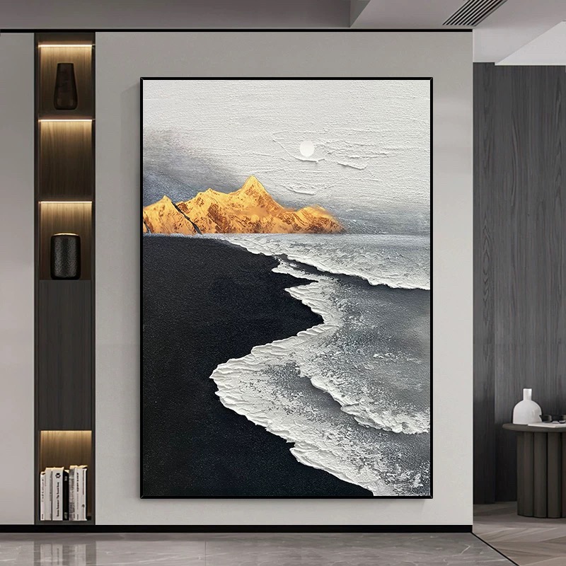 《山盟海誓》手绘油画立体肌理抽象画玄关挂画客厅背景墙落地装饰画