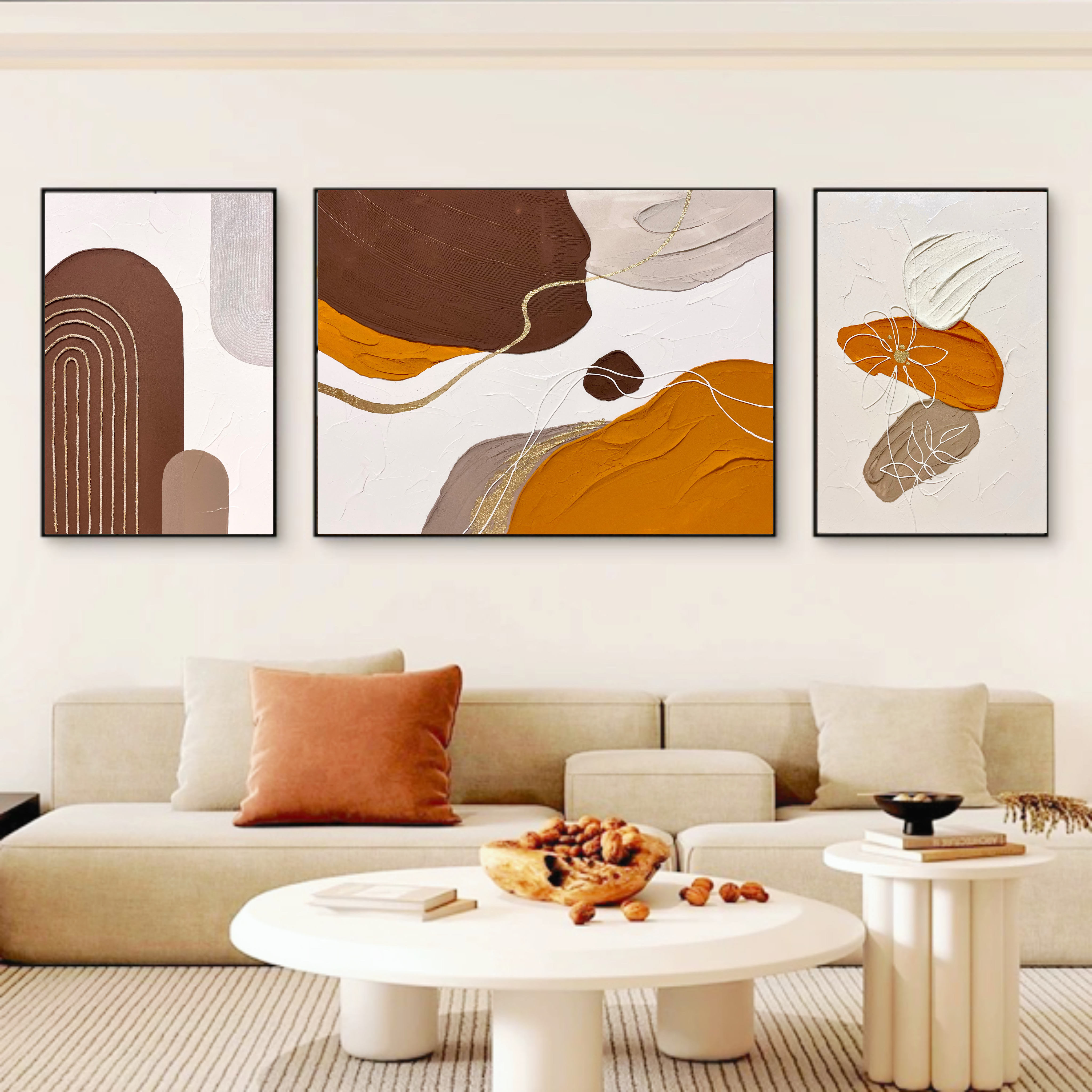 《交相辉映》现代简约客厅沙发背景墙装饰画纯手绘油画艺术抽象三联