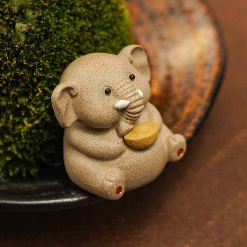 “发财小象”【紫砂茶宠】小象手办陶瓷手作