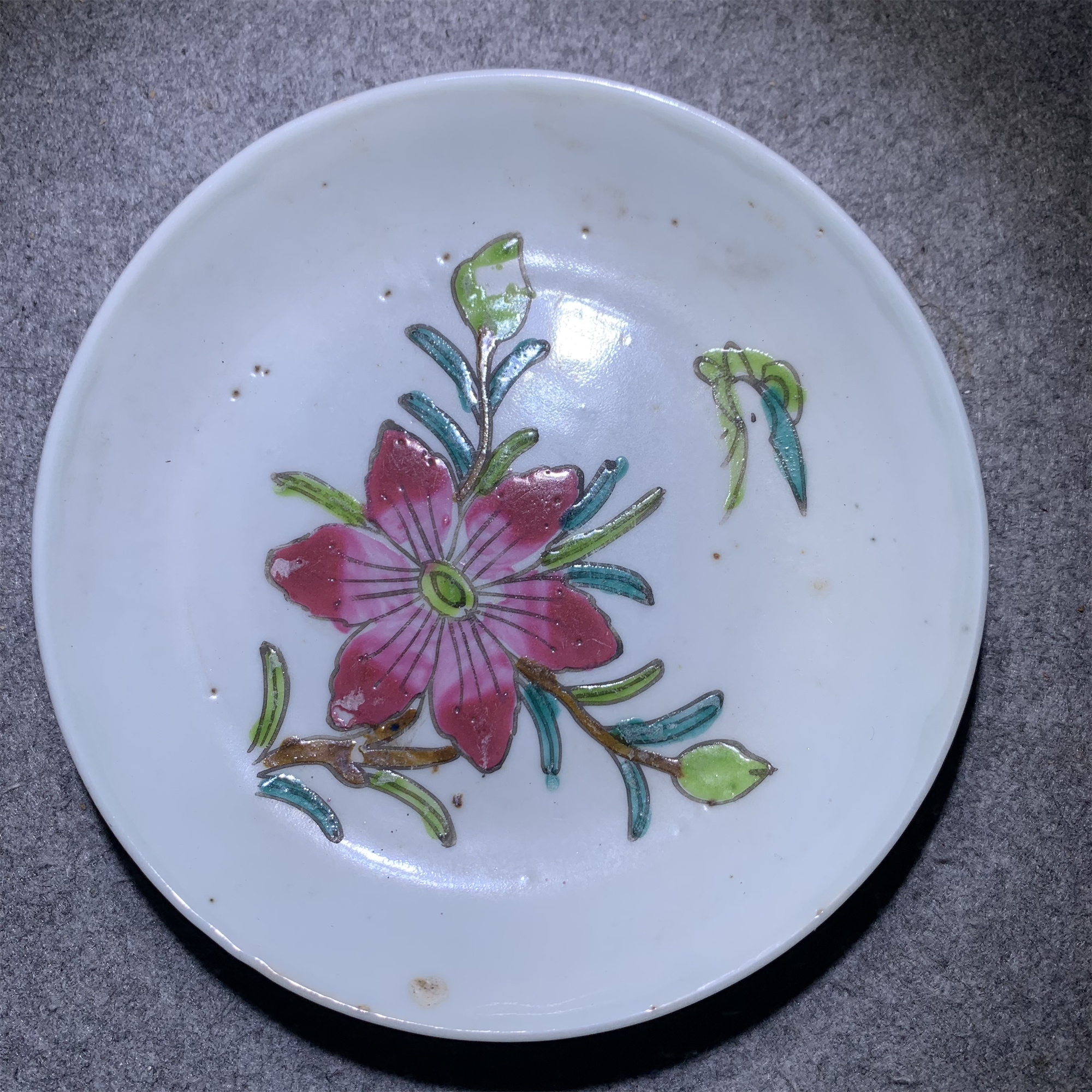 清晚期粉彩花卉盘/山东省传承文物商店库出102902#