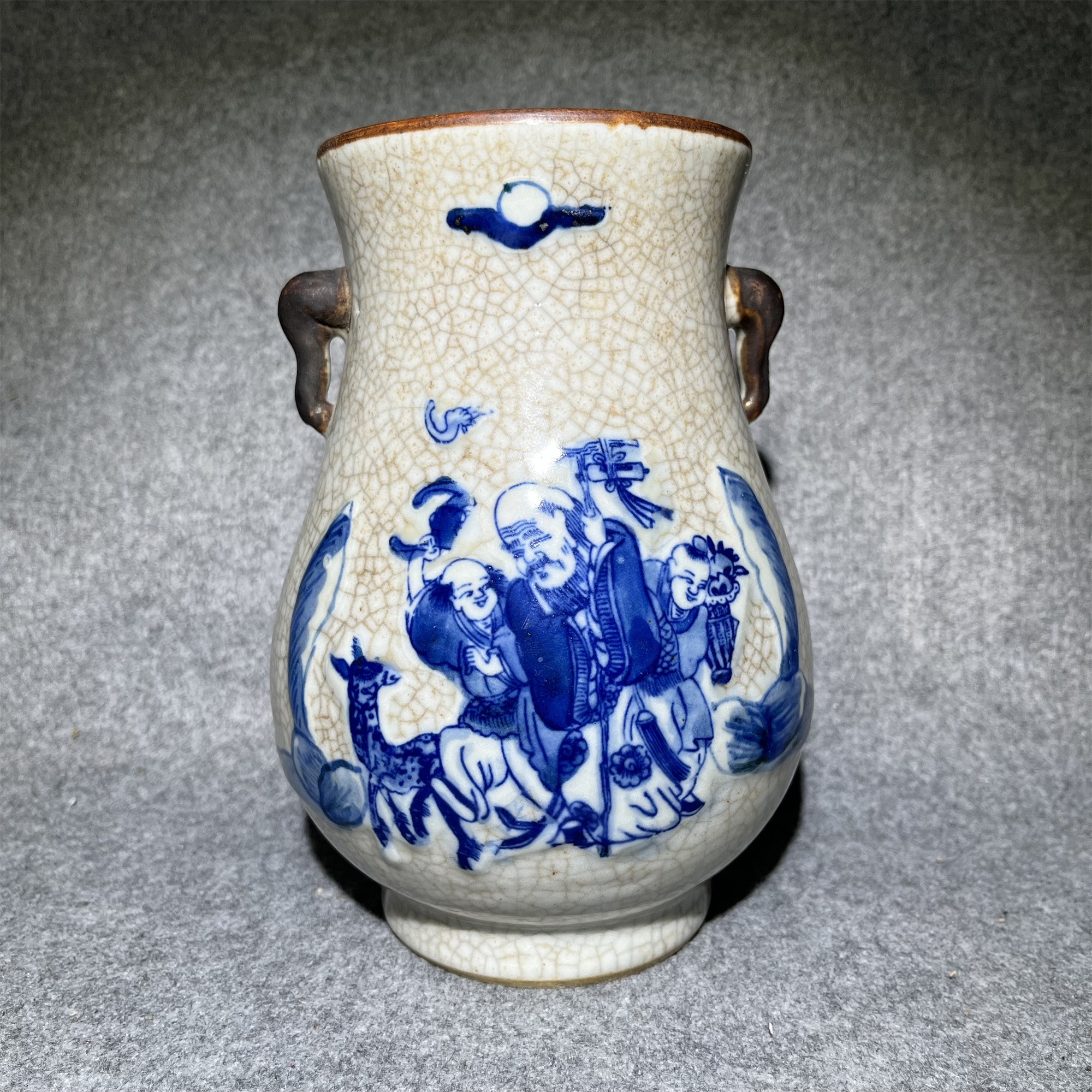 清晚期青花兽耳尊/山东省传承文物商店库出071302#