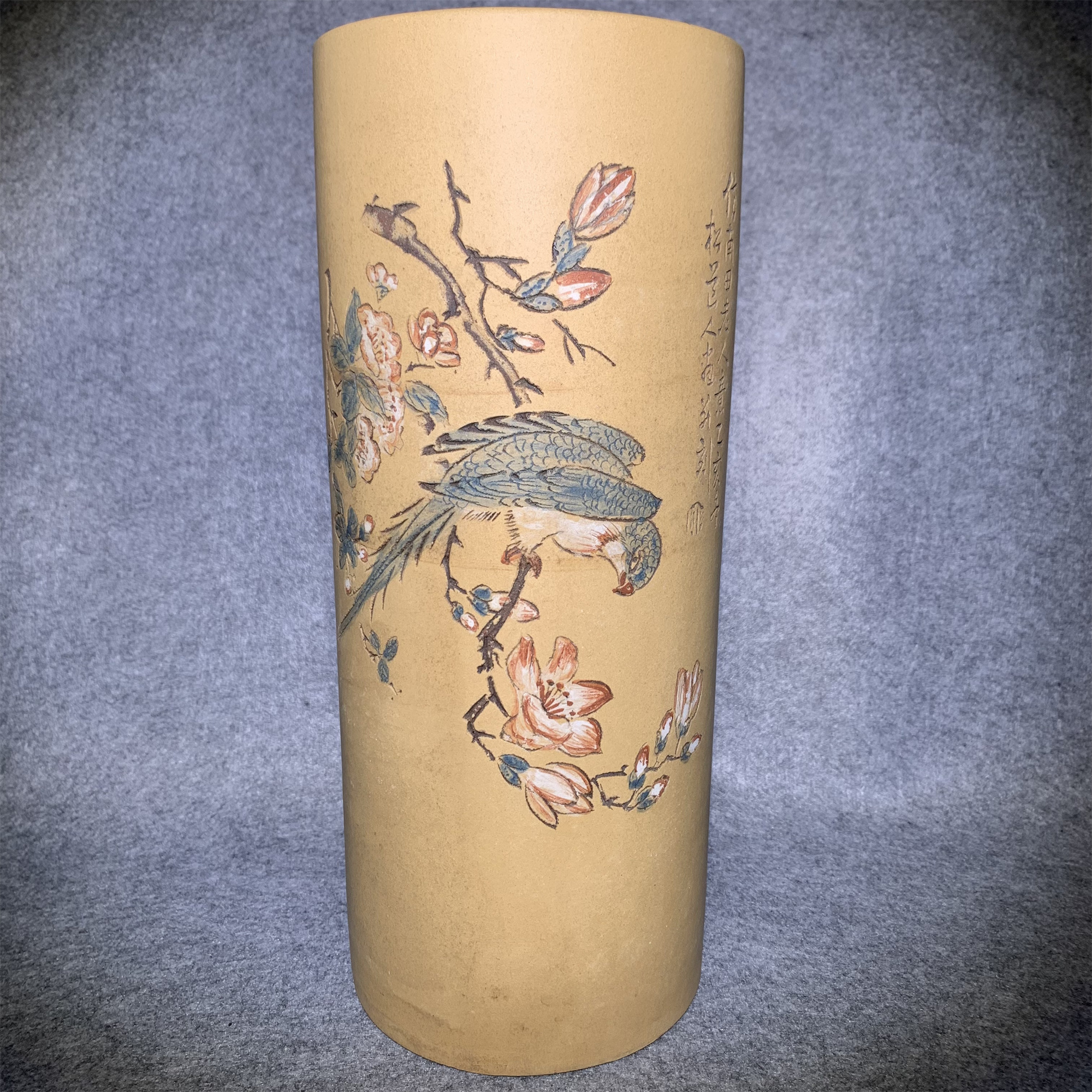 民国花鸟紫砂帽筒/山东省传承文物商店库出120709