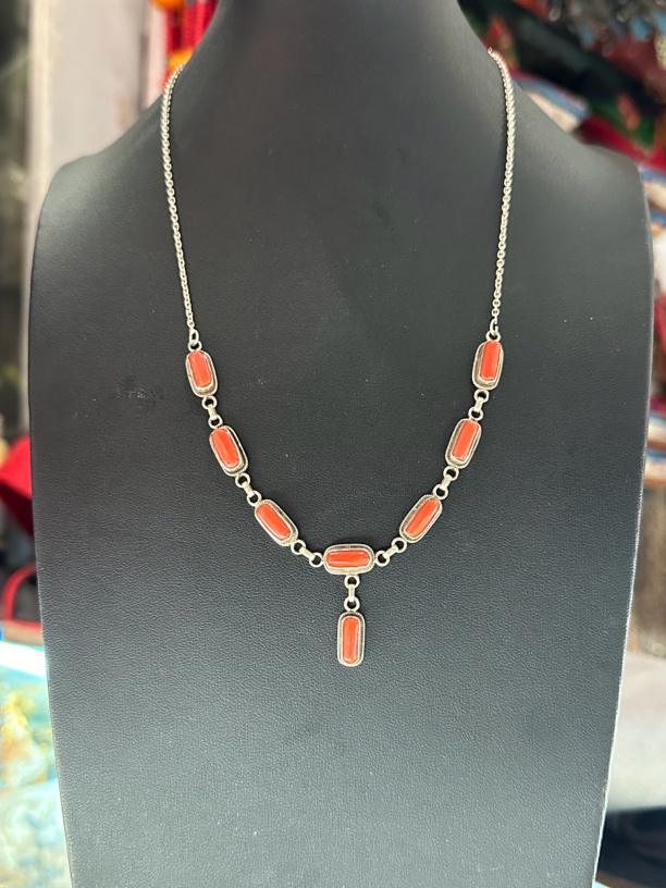 非金属亚克力吊坠 925纯银红珊瑚项链