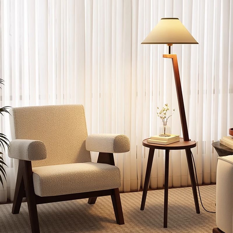 复古落地灯客厅沙发旁氛围感法式中古卧室床头置物架一体立式台灯