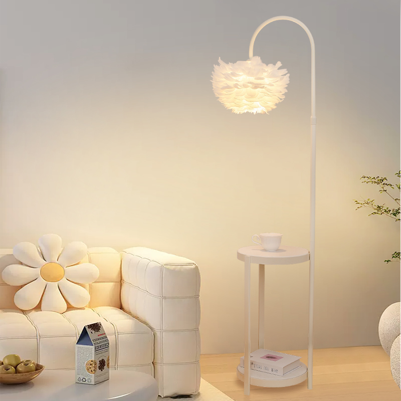 羽毛灯床头柜落地灯奶油风客厅沙发边几灯简约风置物茶几装饰灯